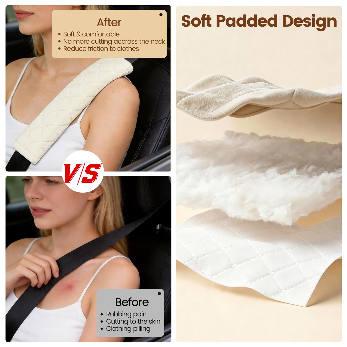 Amooca 2 Pack Seat Belt Covers Soft Shoulder Pad for Cars & Backpack