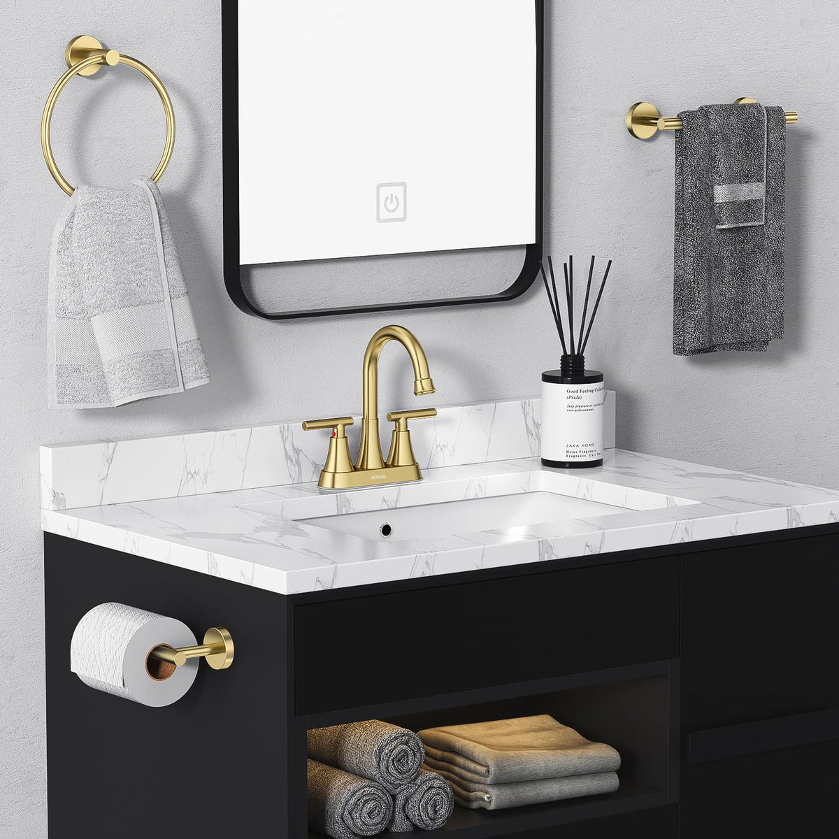 Matte Black Bathroom Faucet, Hurran 4 inch Centerset 2-Handle Lead-Free