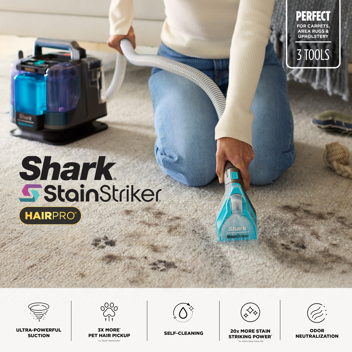Shark StainStriker Portable Carpet/Upholstery Cleaner, 4 Tools, PX202BRN