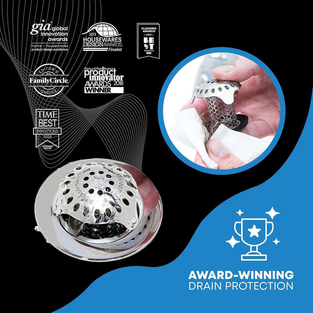 TubShroom Ultra Revolutionary Bath Tub Drain Protector Hair Catcher/Strainer/Snare, Stainless Steel, Stainless Combo