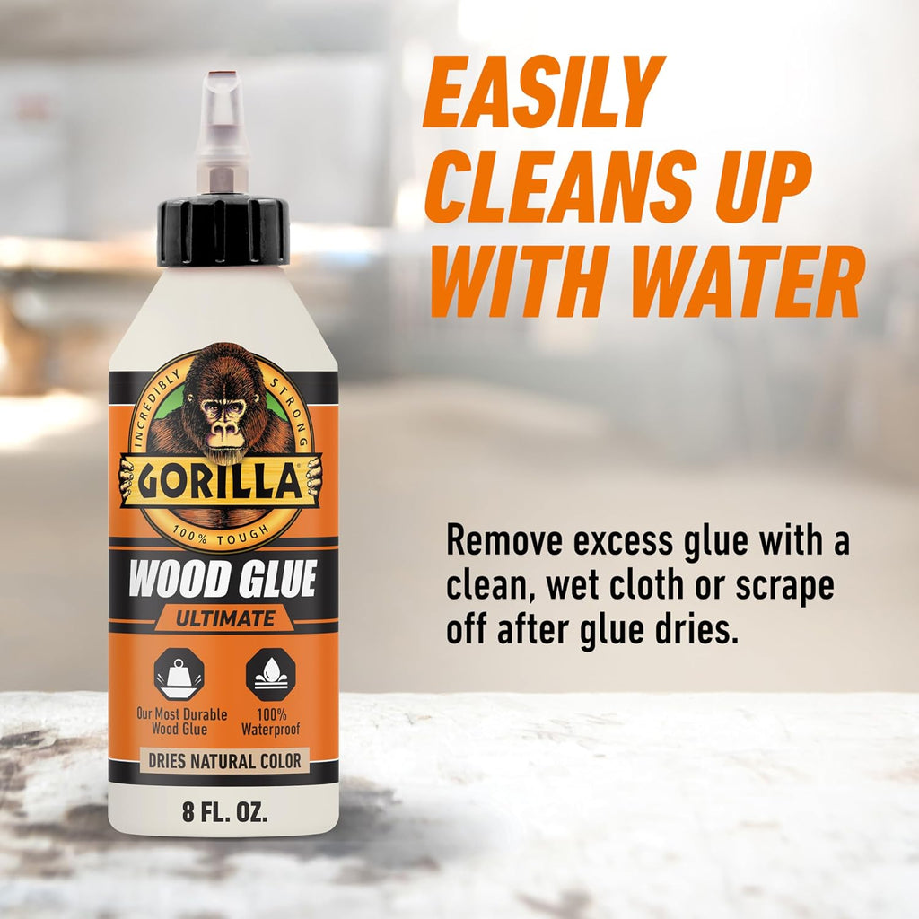 Gorilla Ultimate Waterproof Wood Glue, Natural Color, 8 oz