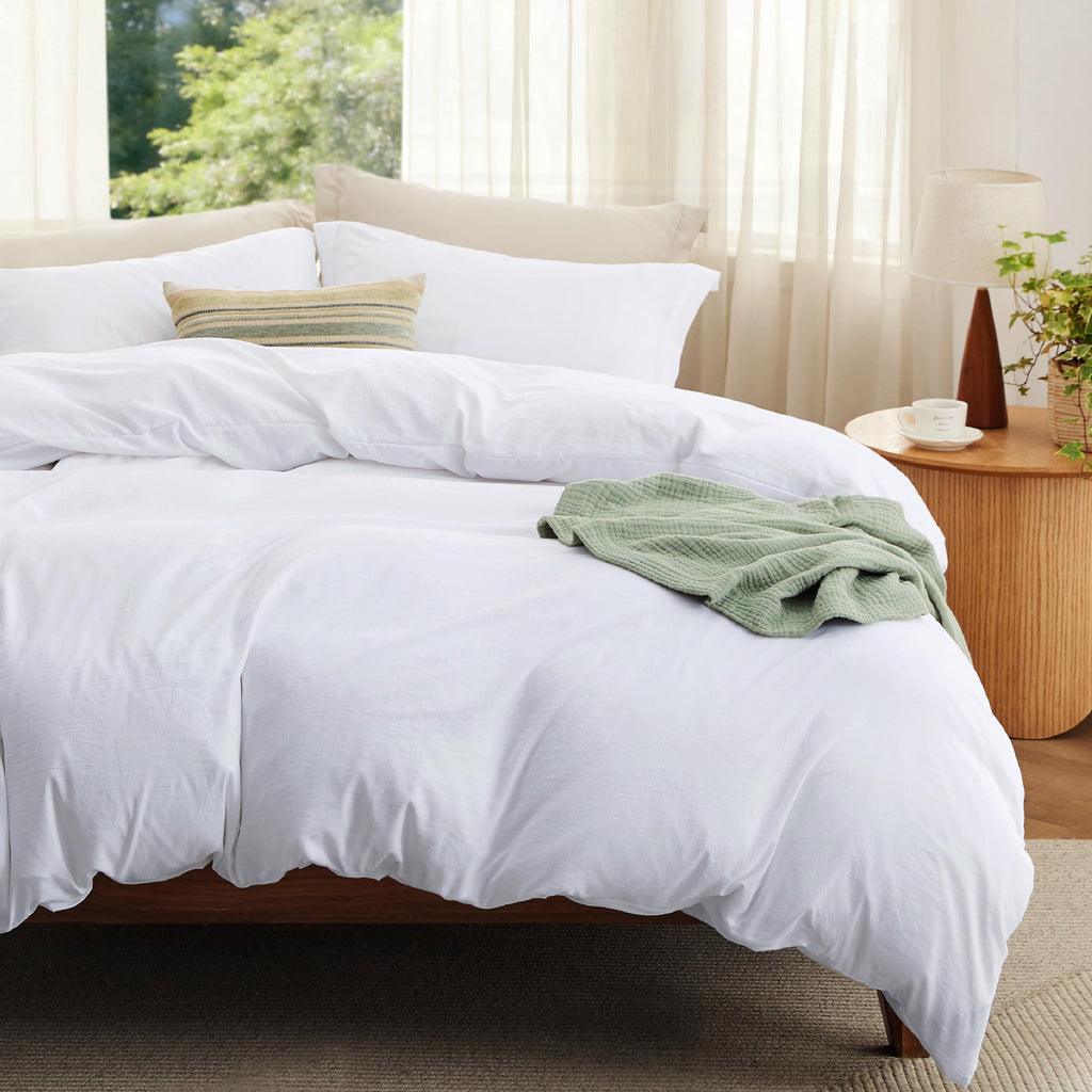 Bedsure Textured Duvet Cover Queen Size - Cotton-Like Polyester Jacquard Duvet Cover Set for All Seasons - 3 Pieces Elevated Textured Dobby Soft Bedding Set, NO Comforter (White, Queen, 90"x 90")