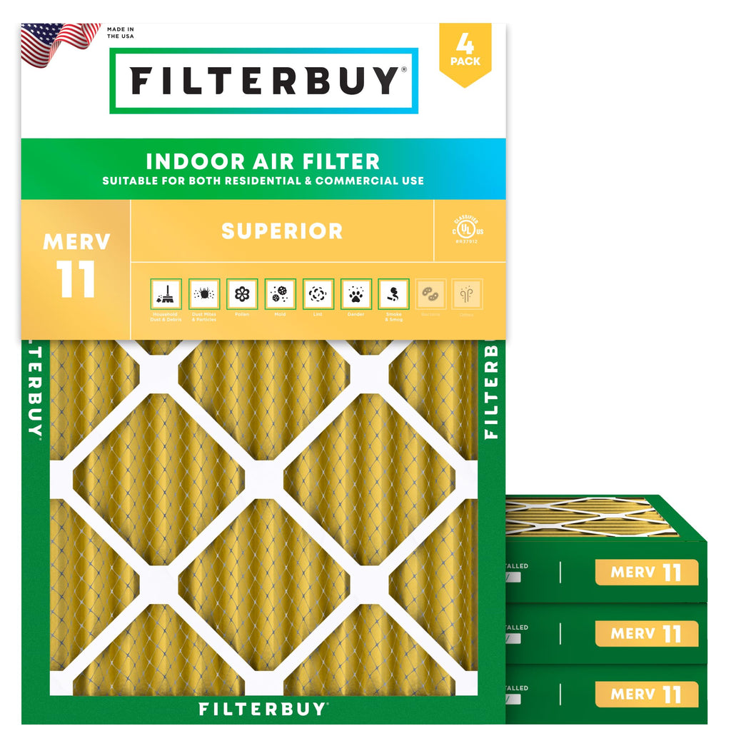 Filterbuy 20x20x1 Air Filter MERV 11 Pet & Allergy Defense (4-Pack)