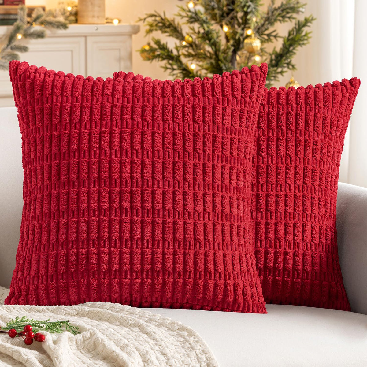 MIULEE Corduroy Decorative Throw Pillow Covers 18x18 Light Brown Pack of 2