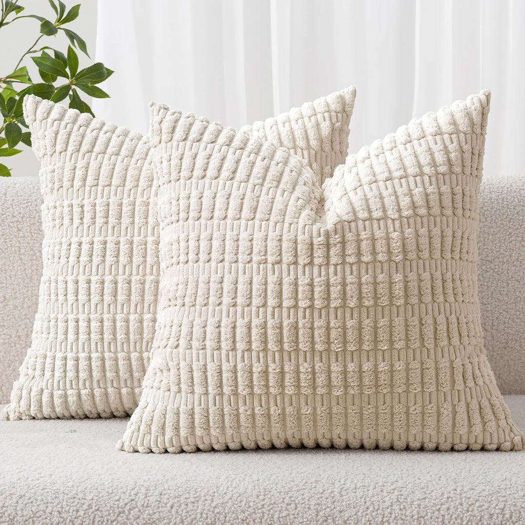 MIULEE Corduroy Decorative Throw Pillow Covers 18x18 Light Brown Pack of 2