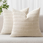 MIULEE Corduroy Decorative Throw Pillow Covers 18x18 Light Brown Pack of 2