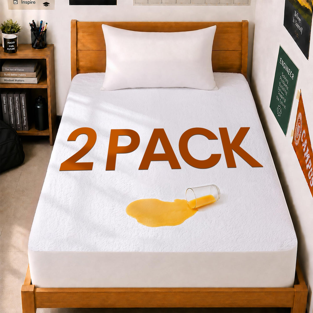 Waterproof Twin Size Mattress Protector fits upto 15" deep Mattresses