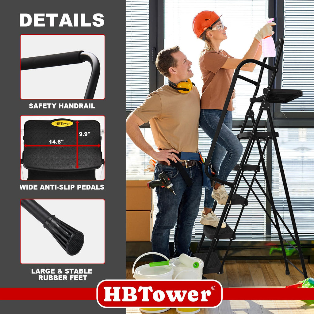 HBTower Step Ladder, Folding Step Stool with Wide Anti-Slip Pedal