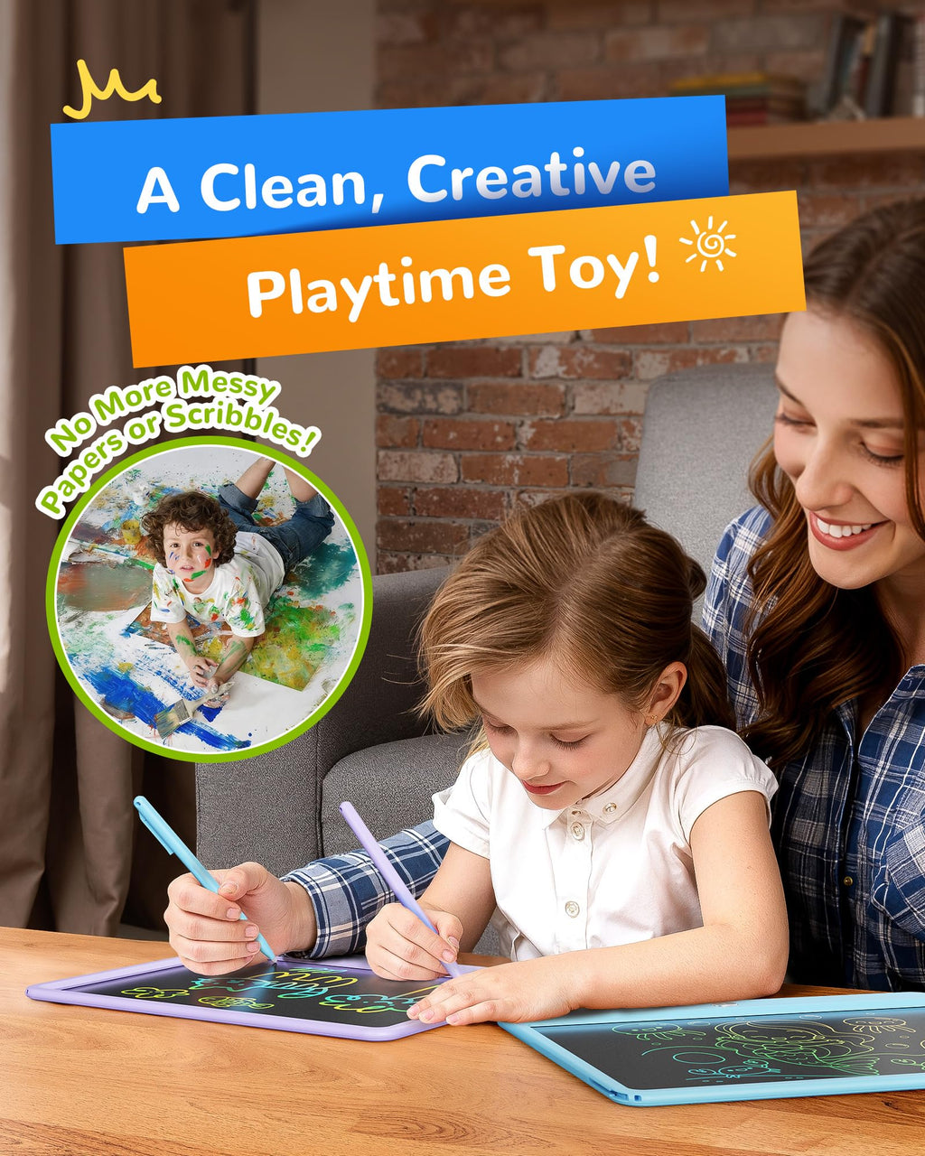 KOKODI LCD Writing Tablet, 12 Inch Colorful Toddler Doodle Board Drawing Tablet, Erasable Reusable Electronic Drawing Pads, Educational and Learning Toy for 3-6 Years Old Boy and Girls(Blue)