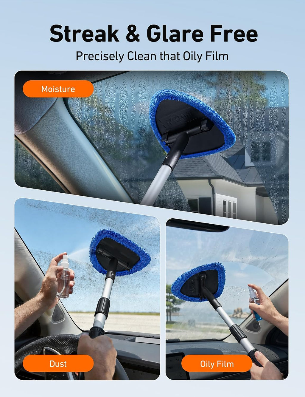 AstroAI Windshield Cleaner Tool & Car Interior Detailing Kit, Blue, 21 in