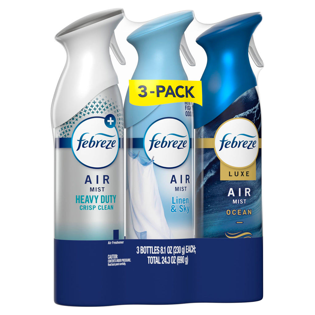 Febreze Air Mist, Air Freshener, Odor Fighting Room Spray, Deodorizer for Home Bathroom Kitchen Office Apartment, Soothe & Restore, Refresh & Energize, Romance & Desire Variety Pack, 8.1oz (Pack of 3)