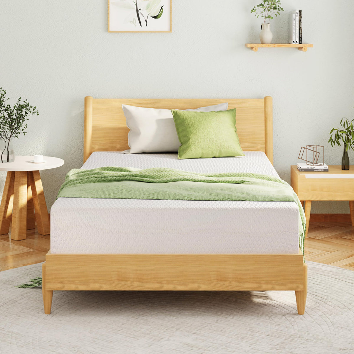 EGOHOME Twin Mattress 14 Inch, Green Tea Memory Foam Mattress, Medium Plush