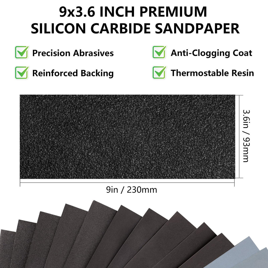Extra Fine Sandpaper Assortment, Wet Dry Sand Paper 9 x 3.6 Inch