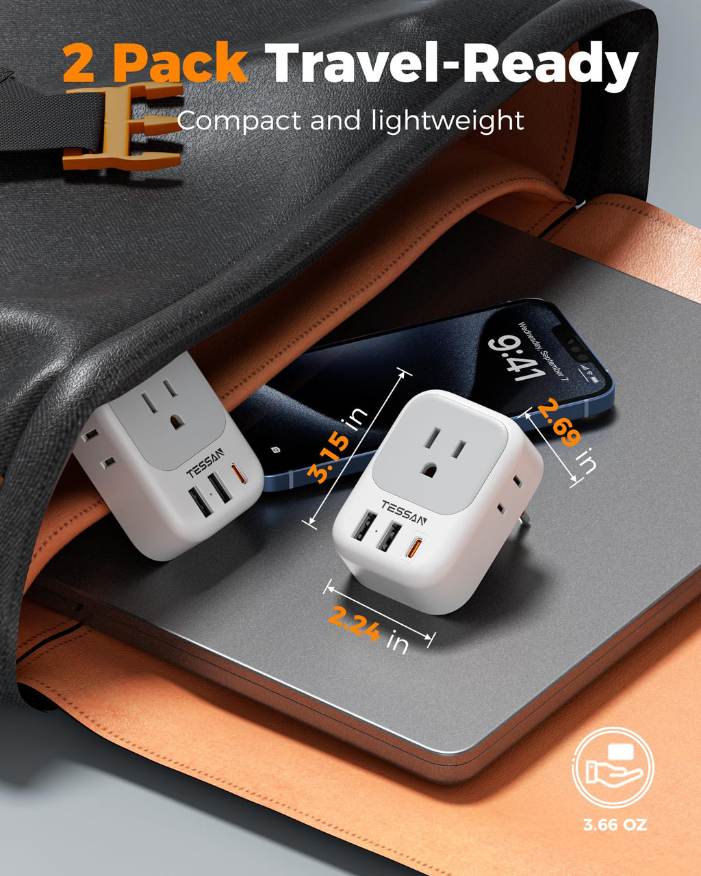 TESSAN European Travel Plug Adapter 2 Pack, Type C Plug