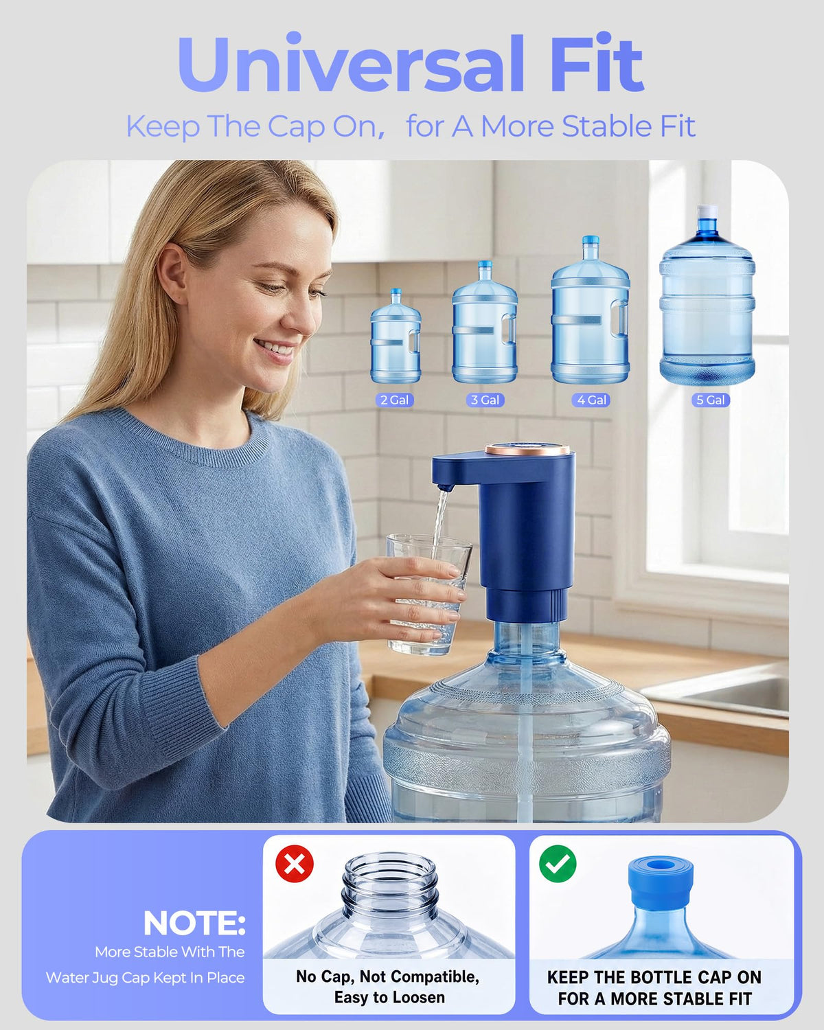 Water Jug Pump for 5 Gallon Bottle – Portable Electric USB-C Charging Dispenser, Dual Powerful Motors, Fast Flow, Fits 2-5 Gallon Jugs – Ideal for Home, Office, Camping, RV, Black