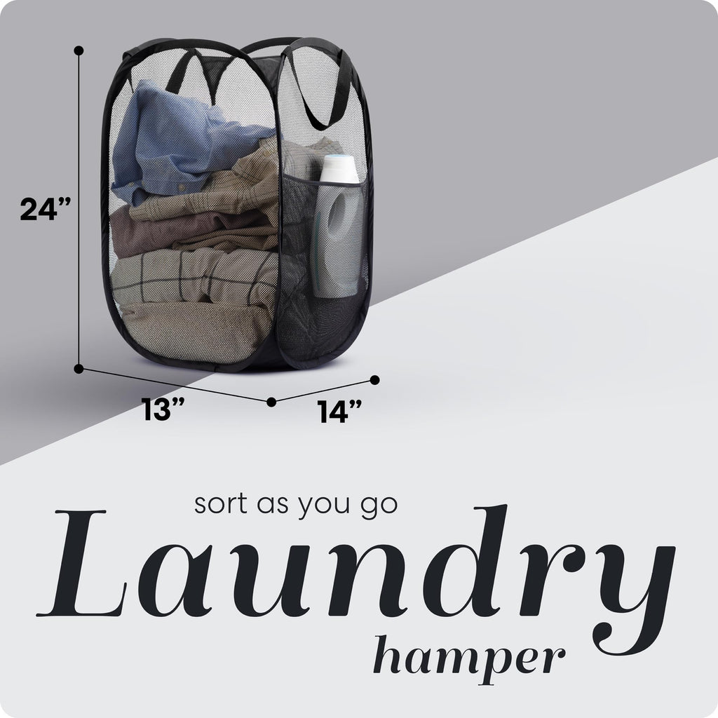 Handy Laundry Collapsible Mesh Pop-Up Hamper with Side Pocket