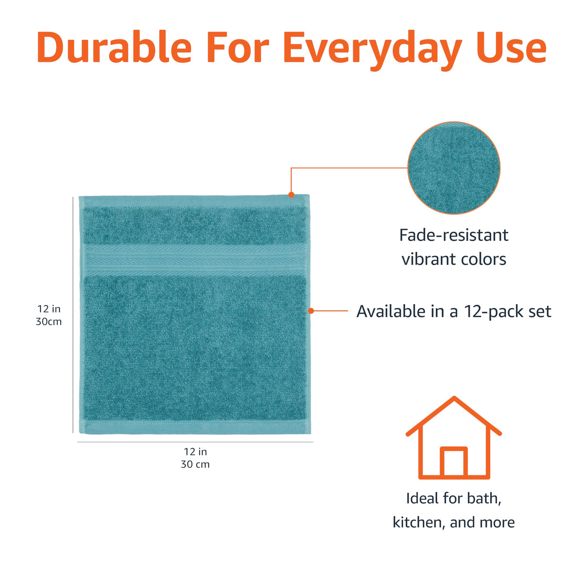Amazon Basics Fade-Resistant 100% Cotton Bath Towel, 30"x54", Teal Green, 2-Pack