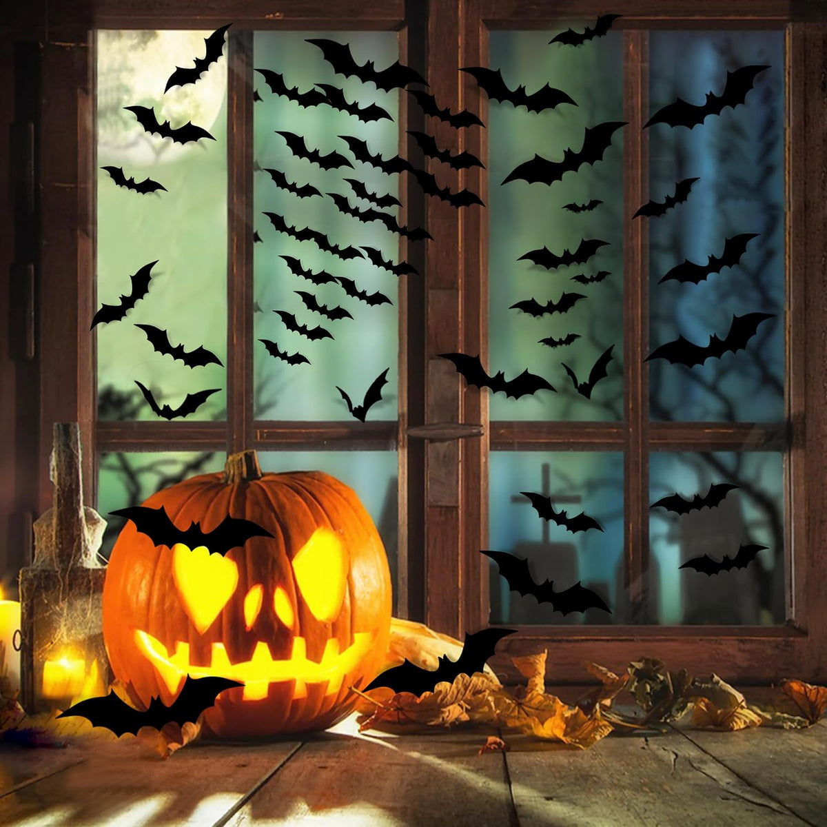 140Pcs 3D Bats Halloween Decorations Realistic PVC Wall Decor