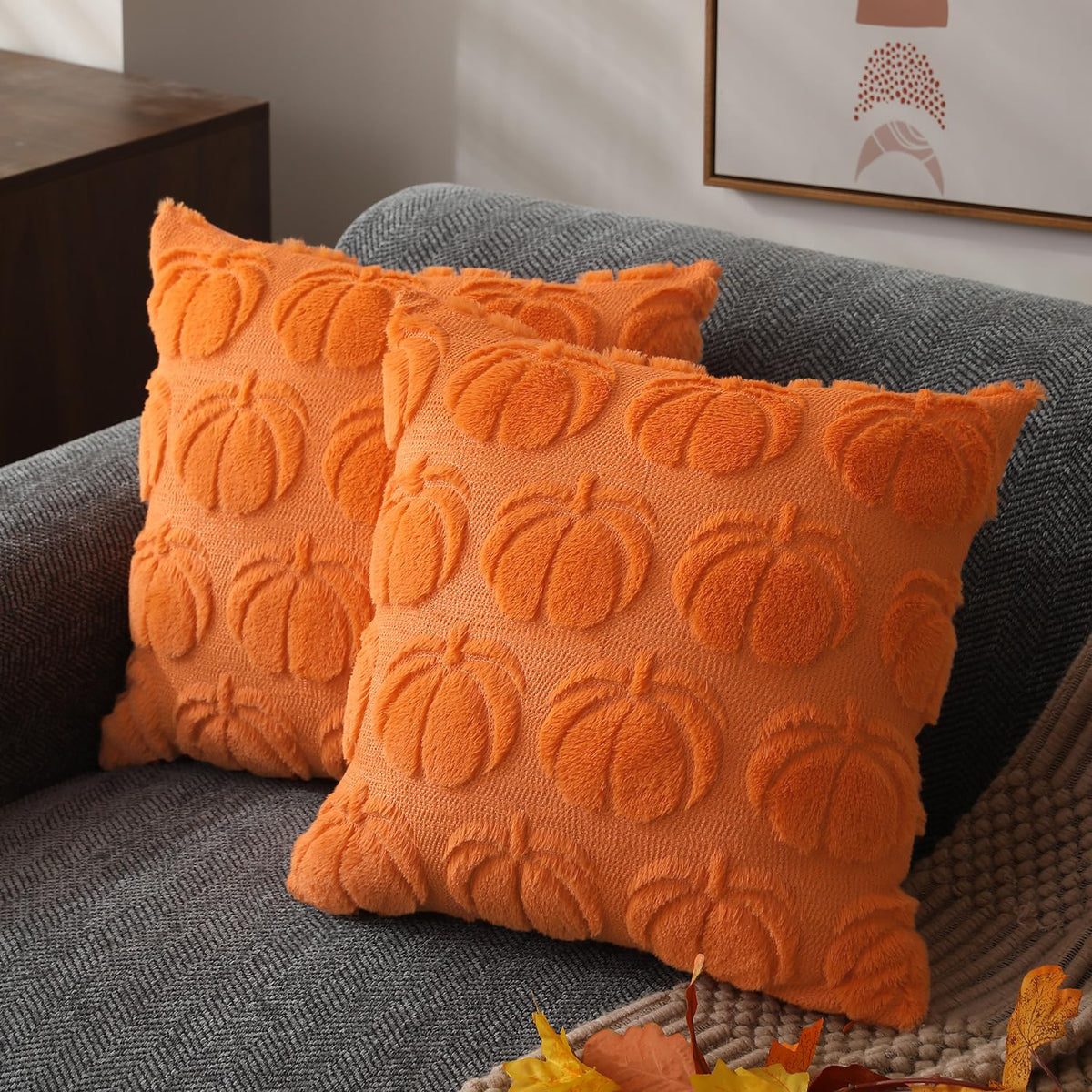 DFXSZ Fall Pillow Covers 18x18 2Pcs Beige Brown Pumpkin Fall Decorations
