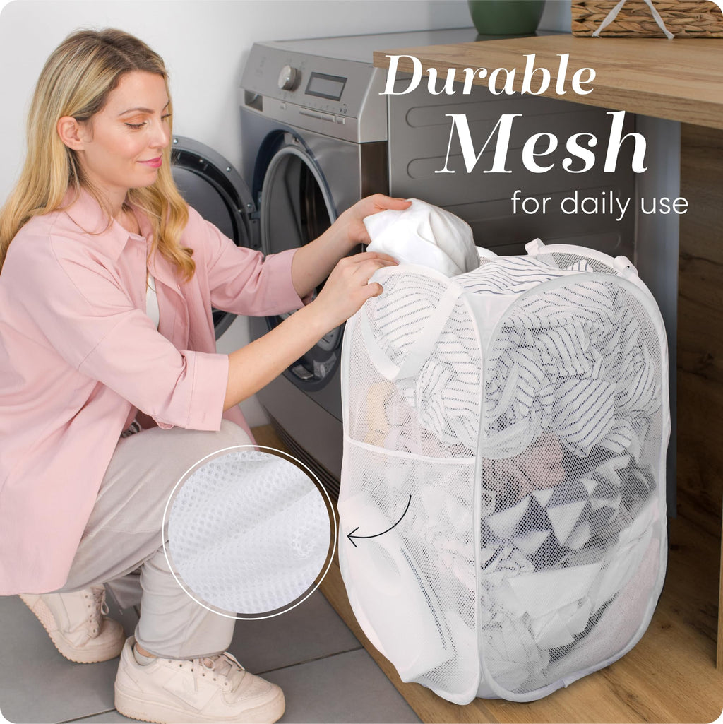 Handy Laundry Collapsible Mesh Pop-Up Hamper with Side Pocket