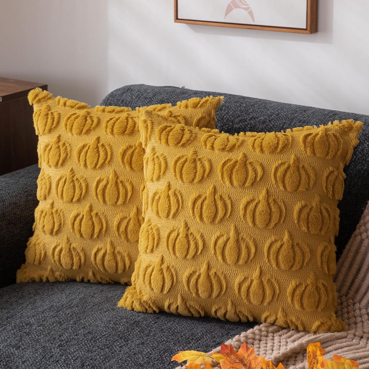DFXSZ Fall Pillow Covers 18x18 2Pcs Beige Brown Pumpkin Fall Decorations