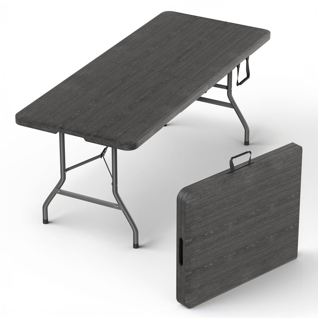 10 PACK of 8 Feet Foldable Table with Built in Handle & Steel Legs | 8 FT Heavy Duty Portable | Perfect for Party, Dining, Wedding, Events, Picnic Indoor, Outdoor, Camping, Temporary - 8 Foot