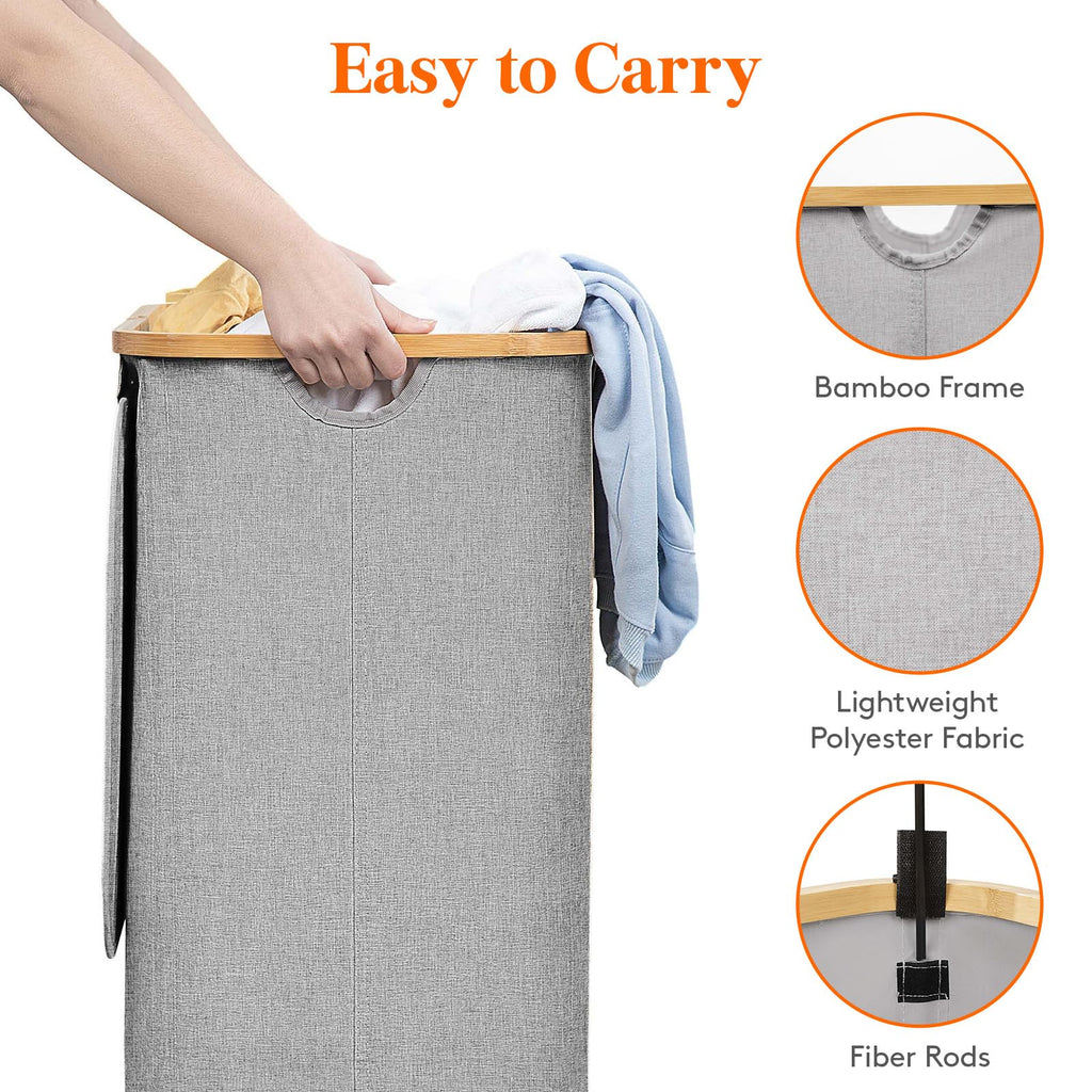 Lifewit 105L Large Laundry Basket with Lid, Removable Bags, Beige