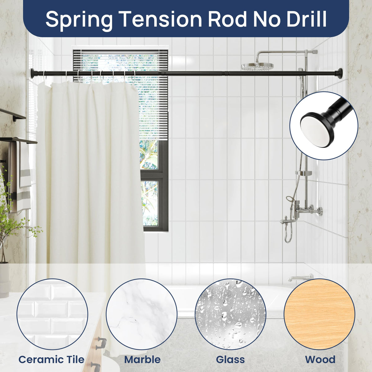ENJOYBASICS 1" Black Shower Curtain Rod, 30-52" Adjustable, Secure Tension