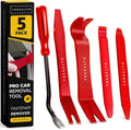 Auto Trim Removal Tool Kit (No Scratch Plastic Pry Kit), 5 Piece Set for Door Panel Removal Tool, Car Clips, Push Rivets, Molding, Dashboards, Interior Trim Tools, Red