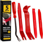 Auto Trim Removal Tool Kit (No Scratch Plastic Pry Kit), 5 Piece Set for Door Panel Removal Tool, Car Clips, Push Rivets, Molding, Dashboards, Interior Trim Tools, Red