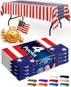Niuara American Flag Plastic Table Cloth Disposable, 4 Pack, 54 x 108 in