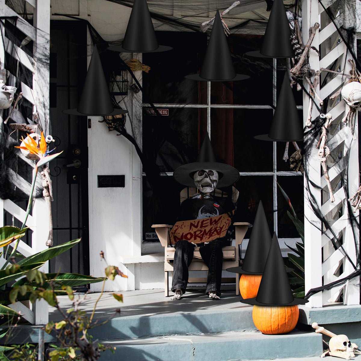 24 PCS Halloween Witch Hat with Nylon Ropes for Halloween Yard Decor