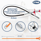 Drain Snake Hair Clog Remover Tool Set - 9 Pack Deep Cleaning Kit