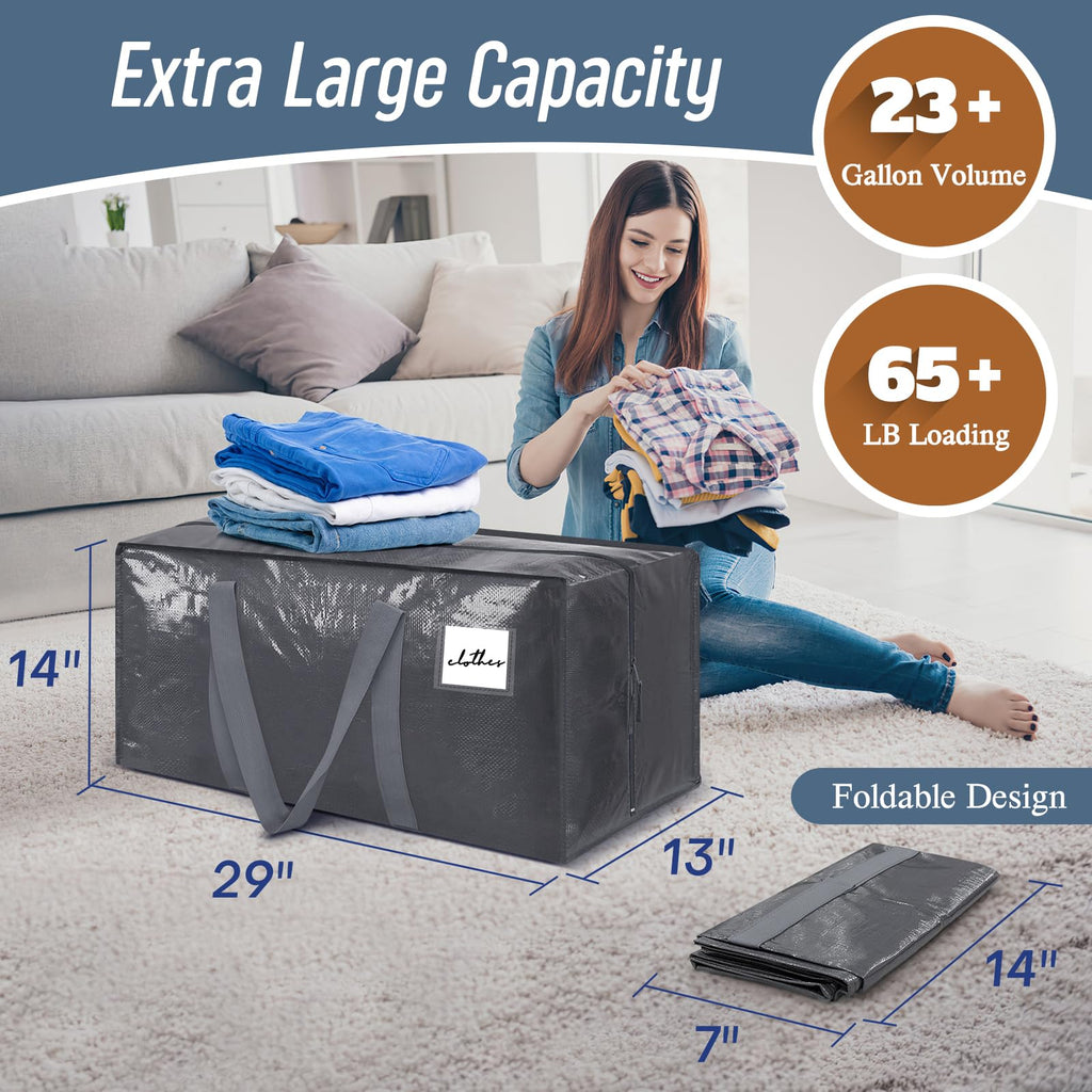 6 Pack Extra Heavy Duty Large Moving Bags with Strong Zipper, Dark Blue
