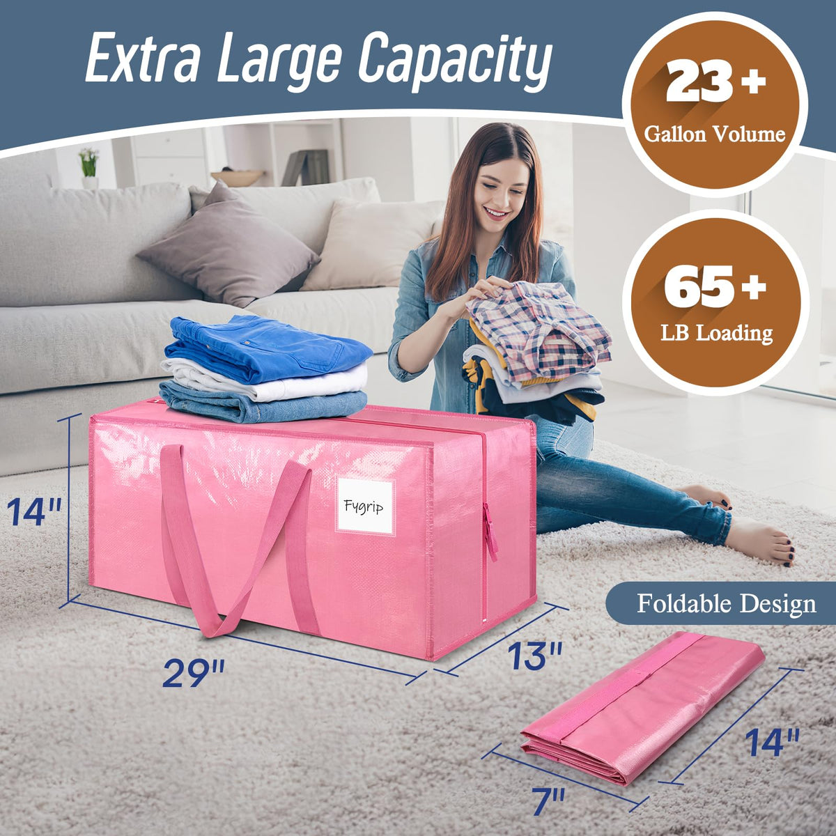 6 Pack Extra Heavy Duty Large Moving Bags with Strong Zipper, Dark Blue