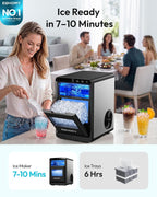 EUHOMY Nugget Ice Maker Countertop, 44lbs/24H, Ready in 7-10Mins, Black