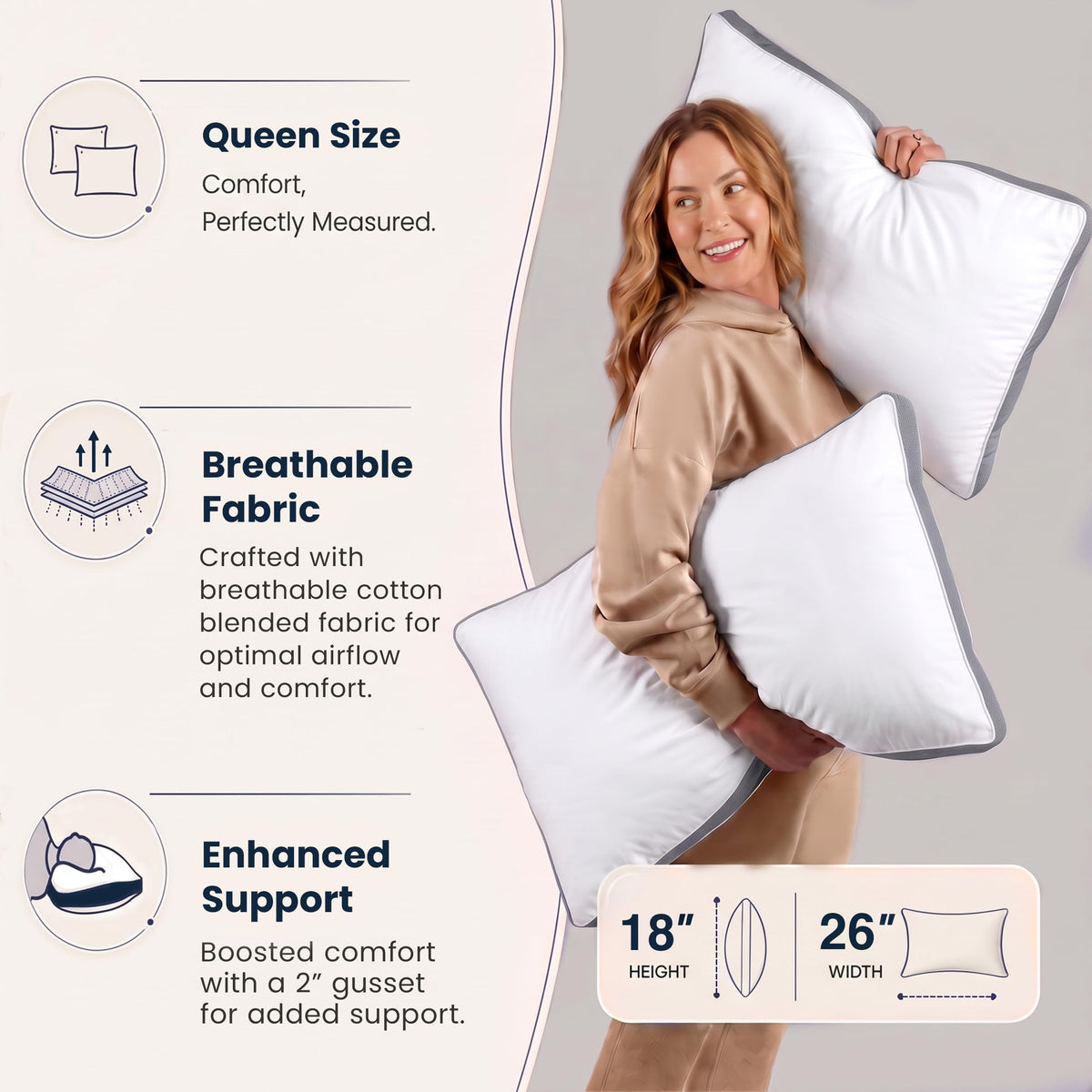 Utopia Bedding Gusset Bed Pillow, Hotel Pillows Queen Size Set of 2, White