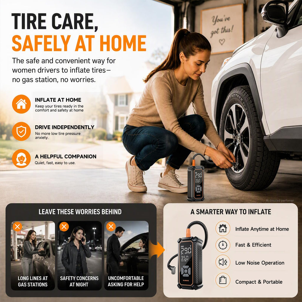OlarHike Tire Inflator Portable Air Compressor,Dual Power-3*2000mAh &12V DC