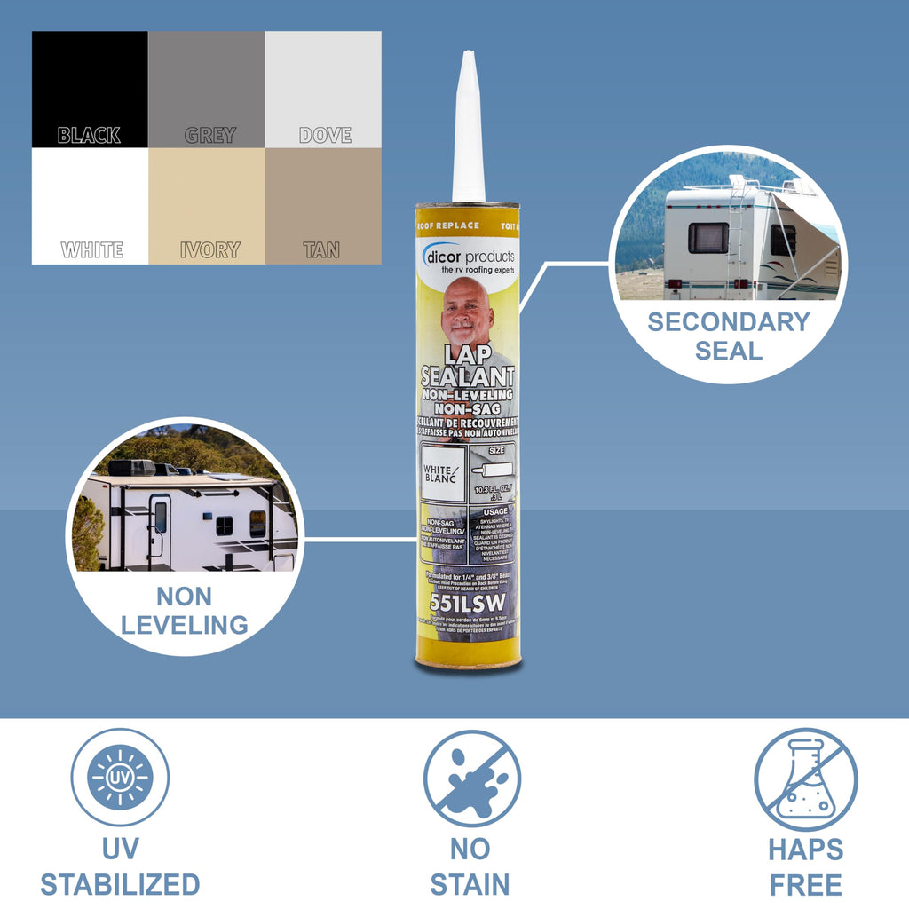 Dicor 501LSW-1 Self-Leveling Lap Sealant, White, 10.3 Oz, RV Roofing