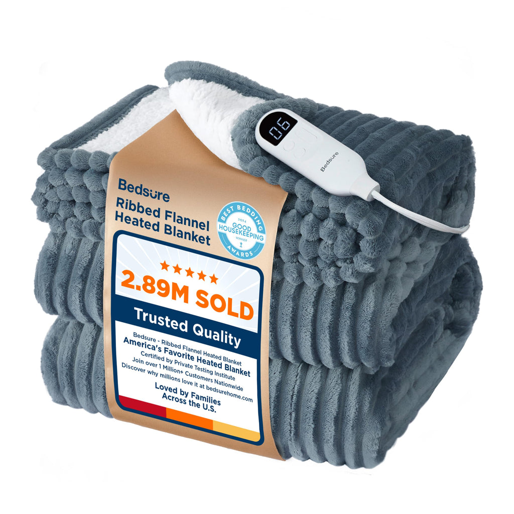 Bedsure Cloud Bubble Grey Heated Blanket Throw, Soft Cozy Electric Blanket