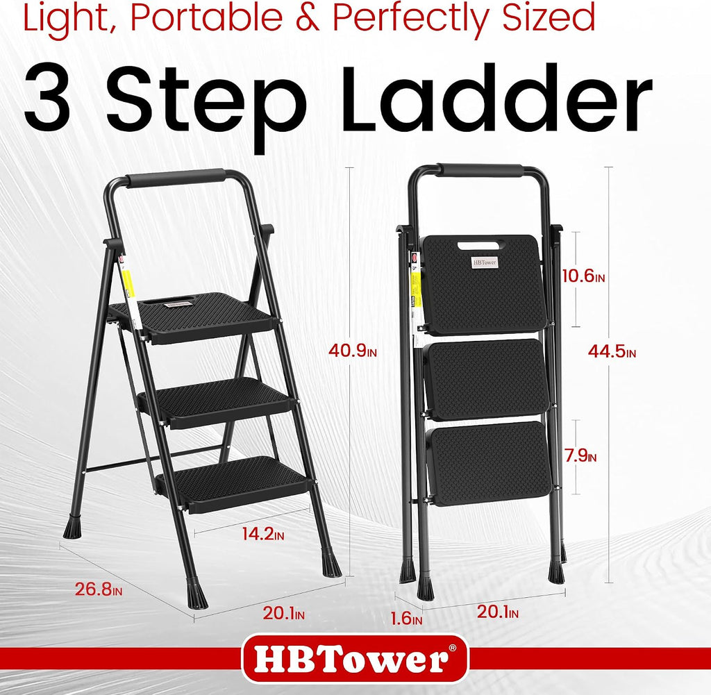 HBTower Step Ladder, Folding Step Stool with Wide Anti-Slip Pedal