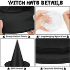 24 PCS Halloween Witch Hat with Nylon Ropes for Halloween Yard Decor
