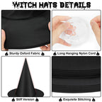 24 PCS Halloween Witch Hat with Nylon Ropes for Halloween Yard Decor