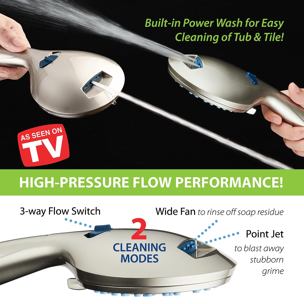 AquaCare 8-mode High Pressure Handheld Shower Head with 2-mode Power Wash