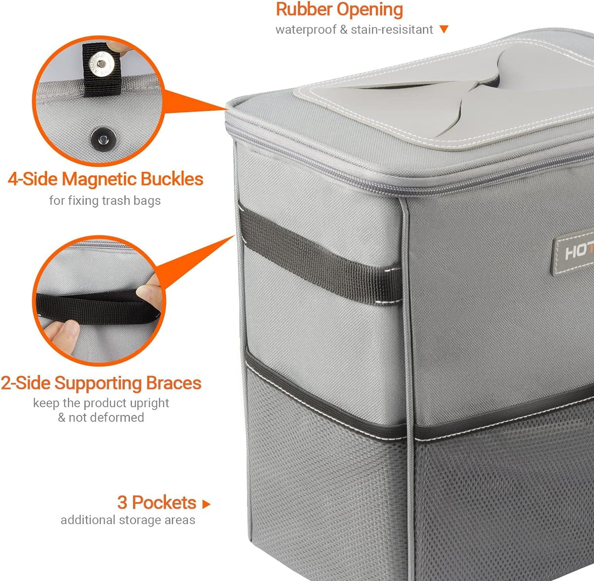 HOTOR Car Trash Can, Leakproof Car Organizer, 2-Gallon, Brown