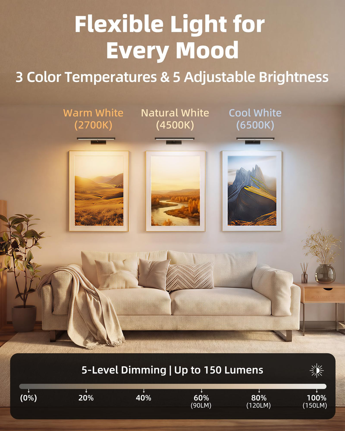 EZVALO Picture Light for Wall, 13'' Rechargeable Magnetic with Remote