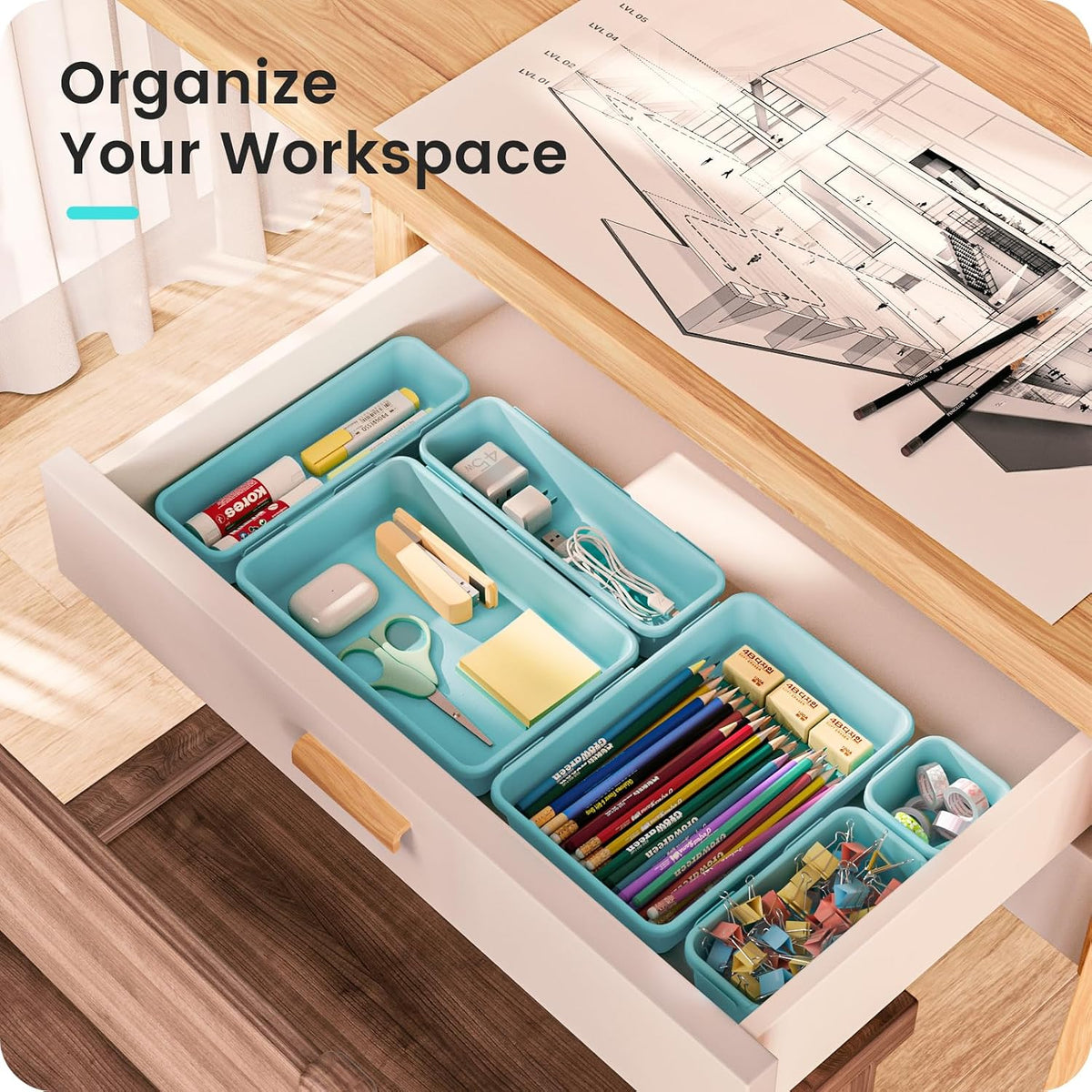 A-LuGei 【Military Grade】 Drawer Organizer for Vanity Bathroom Makeup Desk
