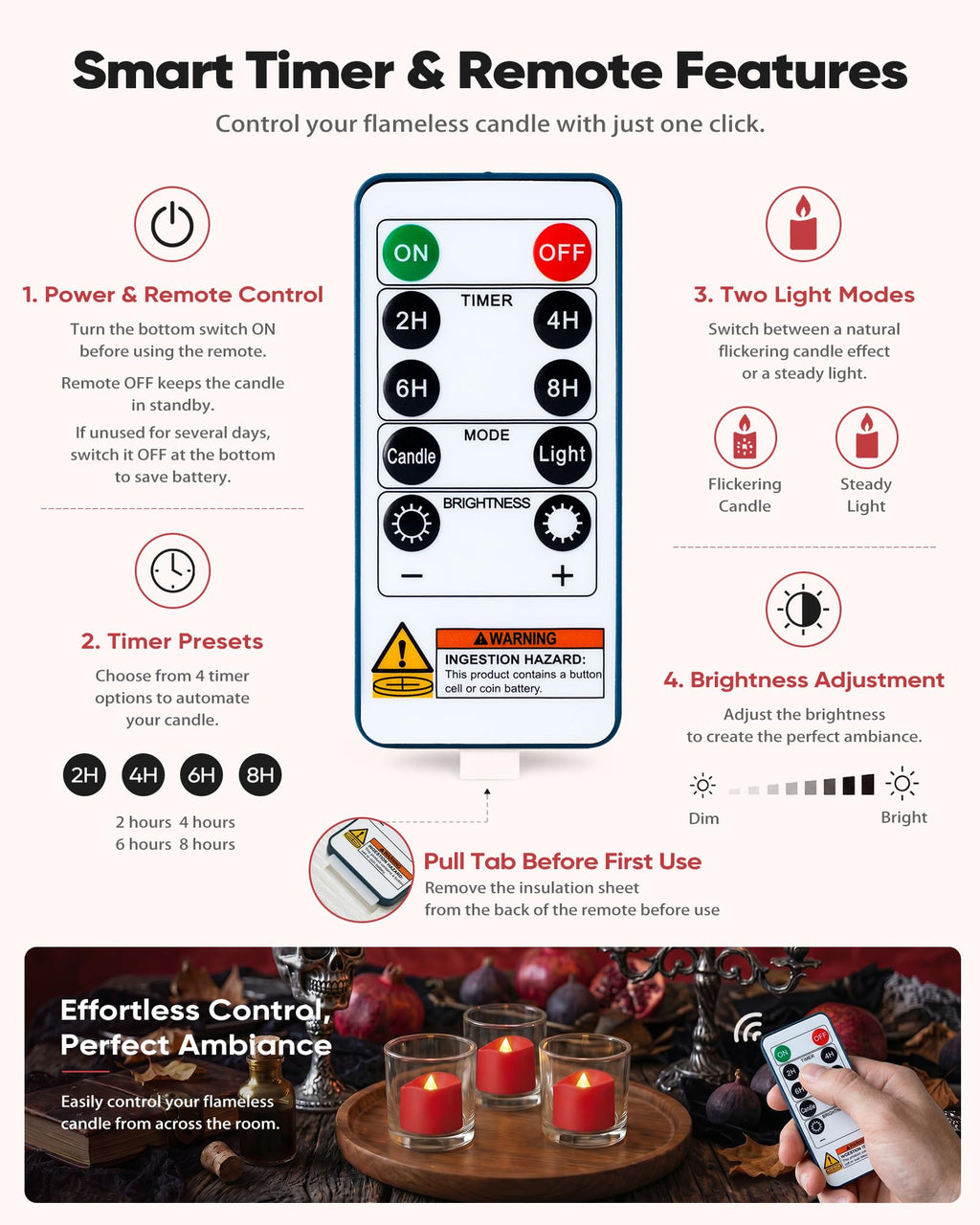Homemory 12-Pack Remote Flameless LED Battery Tea Light Candles, 400+Hrs