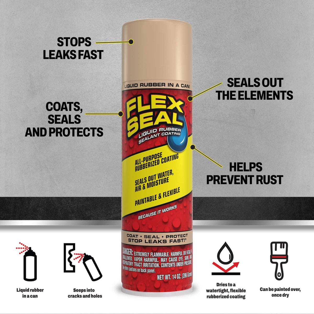 Flex Seal Spray Rubber Sealant Coating, Waterproof, Clear, 17 oz, 2-Pack