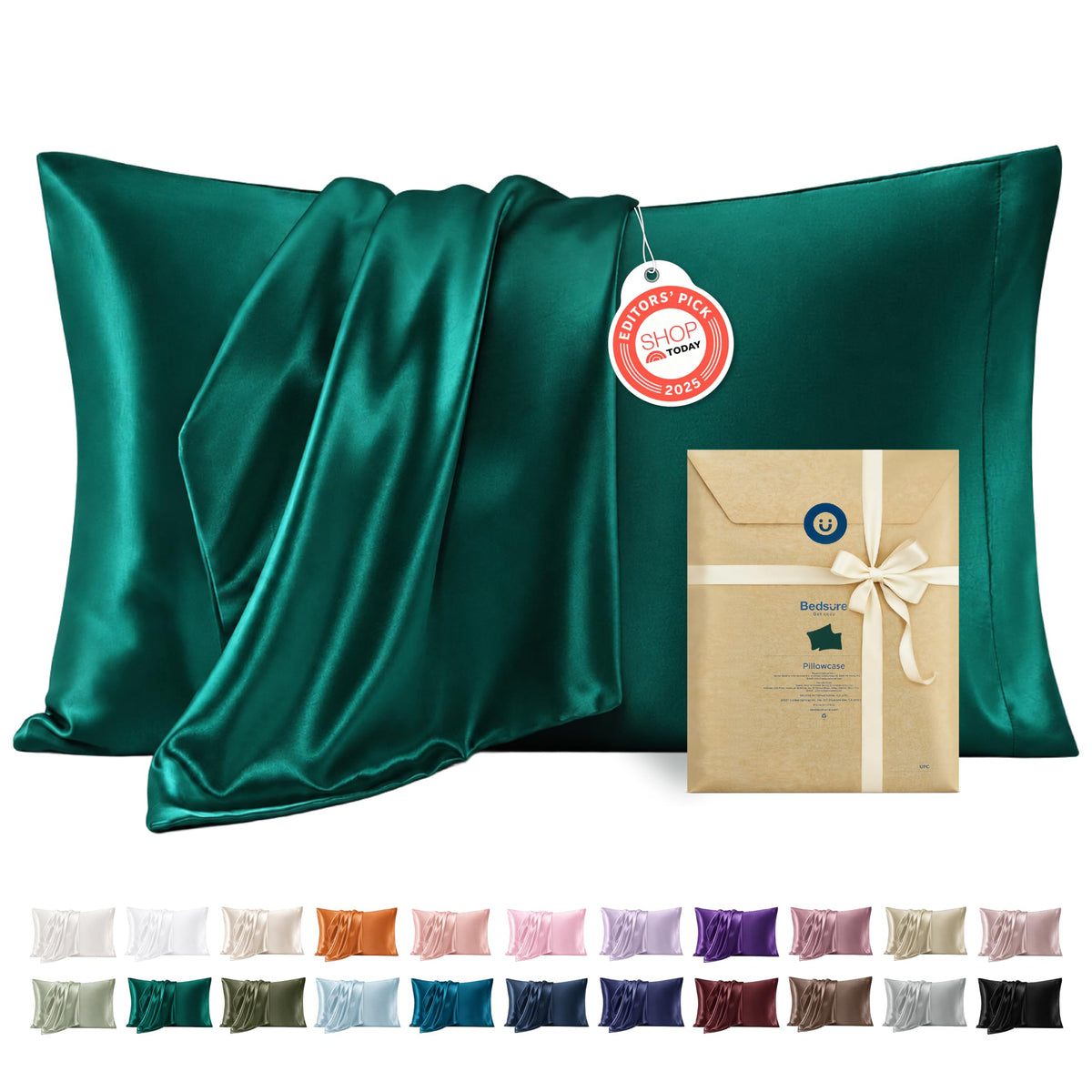 Bedsure Satin Pillowcase Standard Set of 2, Similar to Silk Pillowcase Grey